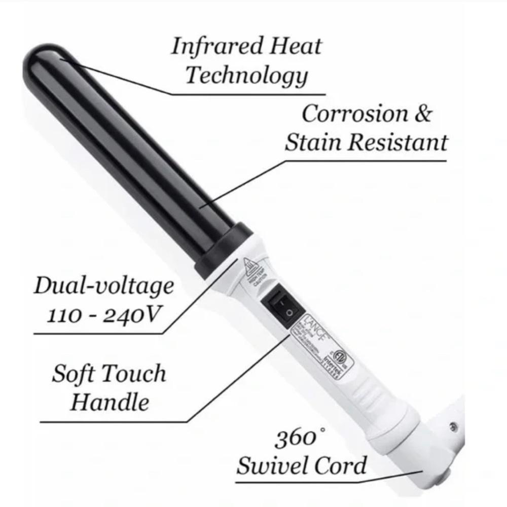 L'ANGE HAIR Ondulé Curling Wand - White 32mm (1.25”) with Heat Resistant Glove.